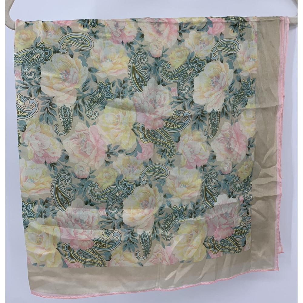 Vintage Concepts By Caren Paisley Floral Wrap Scarf Lightweight Silky 30" x 30" - Picture 5 of 6